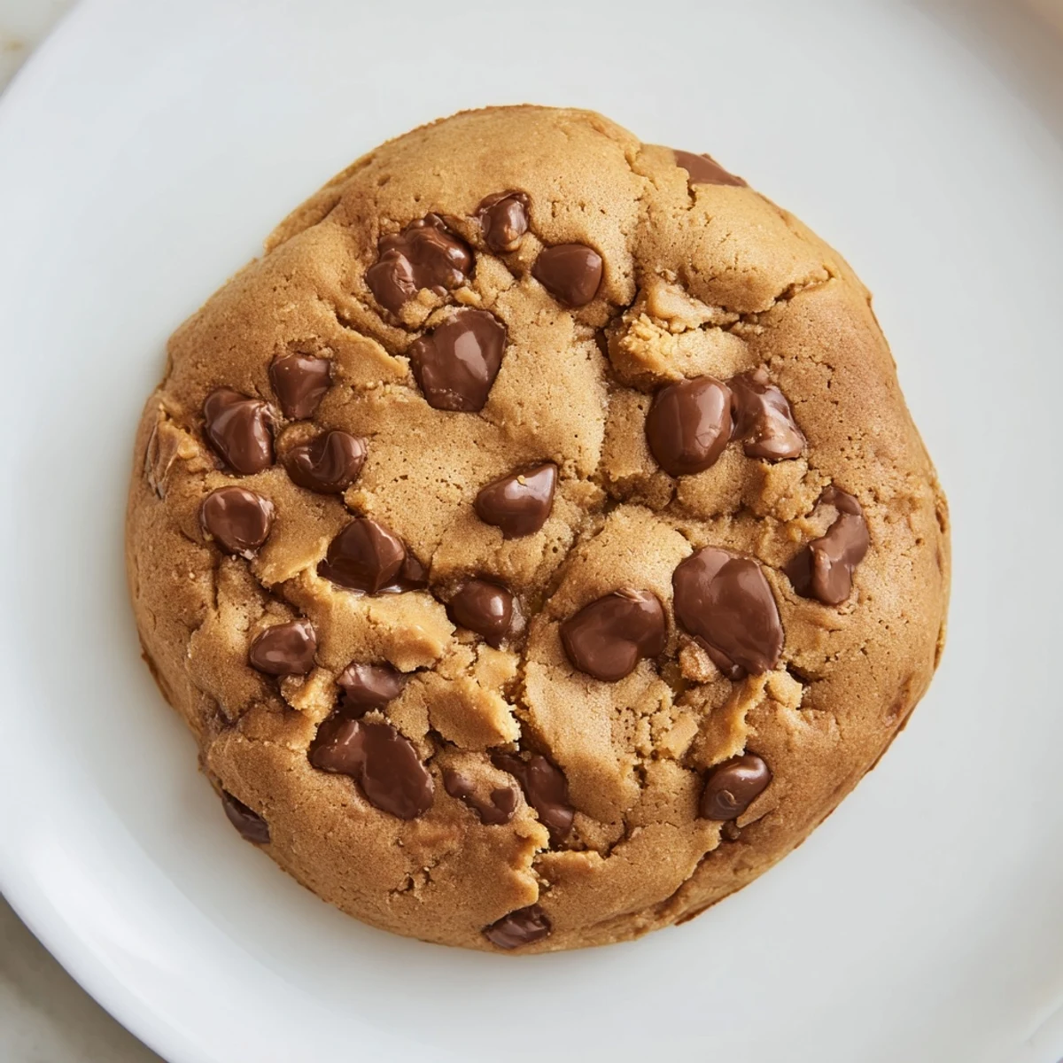 Warm, melty peanut butter chocolate chip cookies fresh off the baking sheet, ready to enjoy.