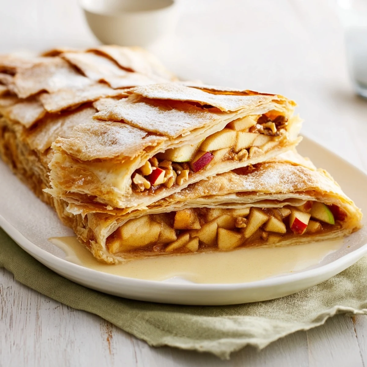 Warm and comforting, this apple strudel showcases a crisp crust and cinnamon-spiced apple filling.