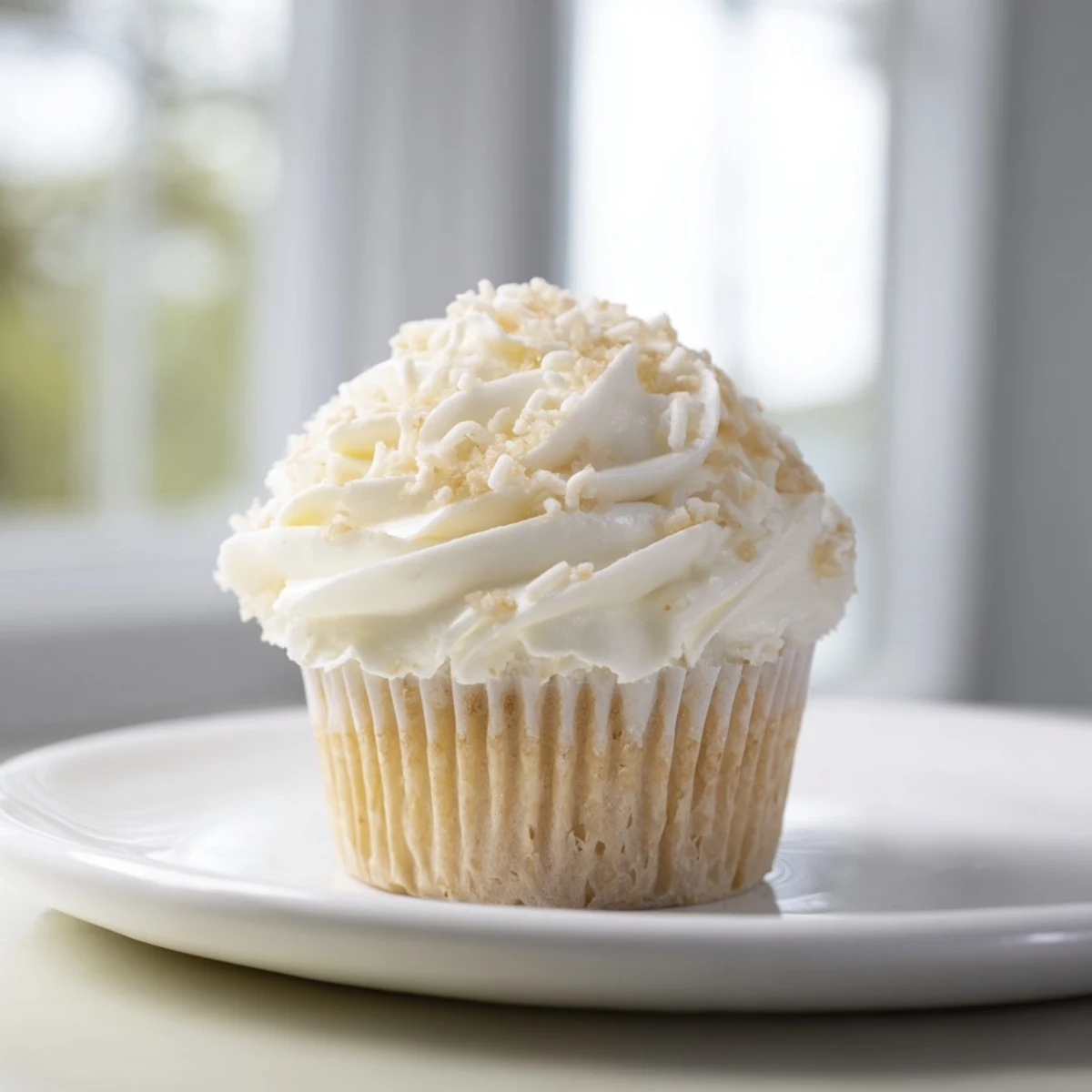 Sweet buttercream frosting swirls atop freshly baked vanilla cupcakes, promising a delightful treat.