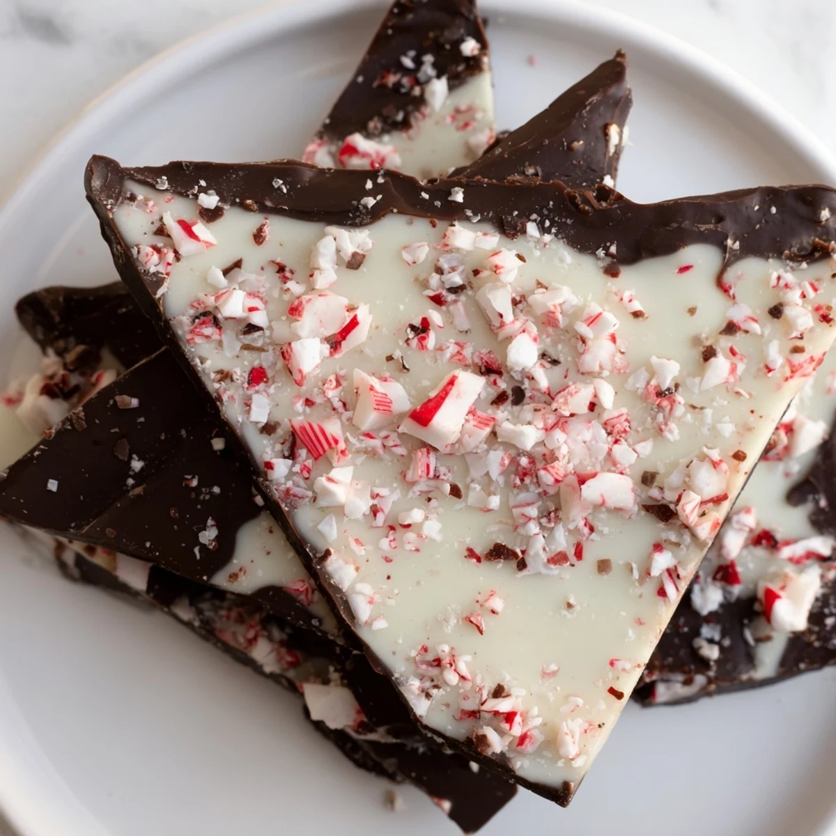 A close-up of delicious Peppermint Bark Snowflakes, a beautiful holiday dessert with crushed peppermint.