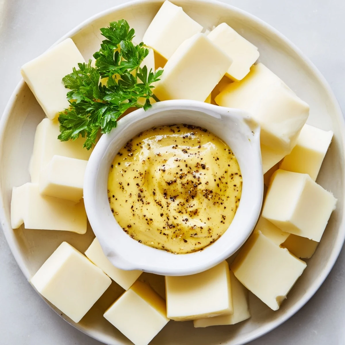 Creamy Gouda cubes and a golden mustard dip star in this elegant cheese platter.