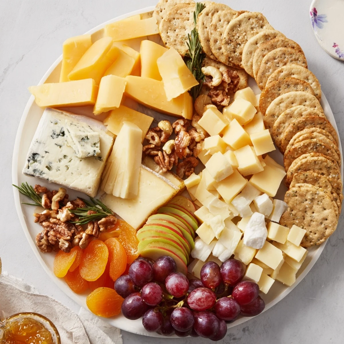 Vibrant Housewarming Open House Spread with cheeses, fruits, and crackers perfect for grazing.