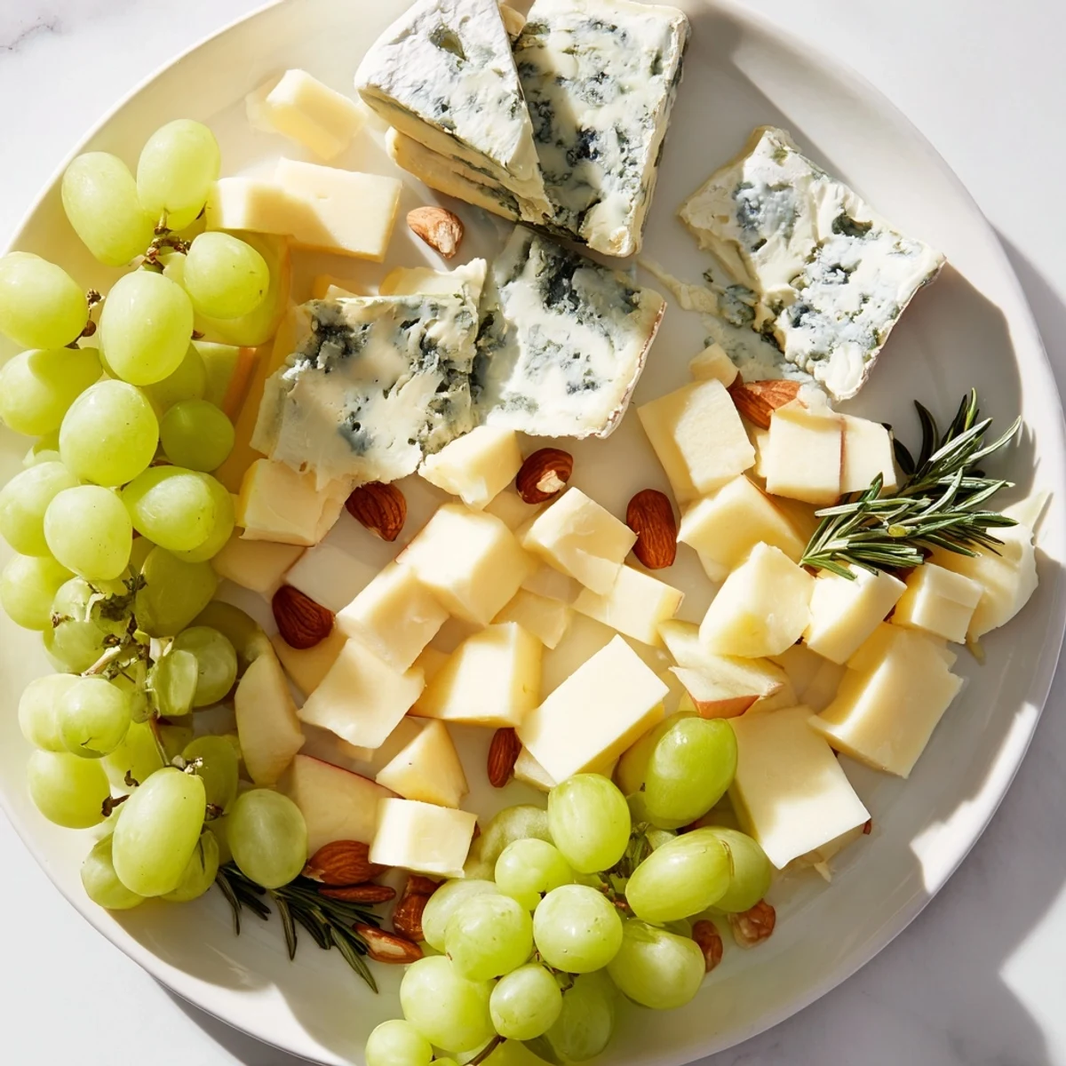 A tempting Book Club Pairing Platter with sections of cheese, charcuterie, and fresh garnishes.
