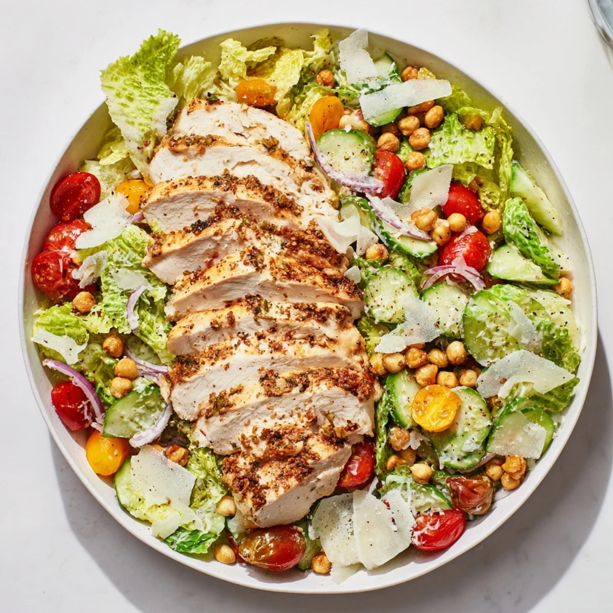 A vibrant Chicken Caesar Pasta-less Bowl, featuring fresh romaine and savory Parmesan cheese, awaits.