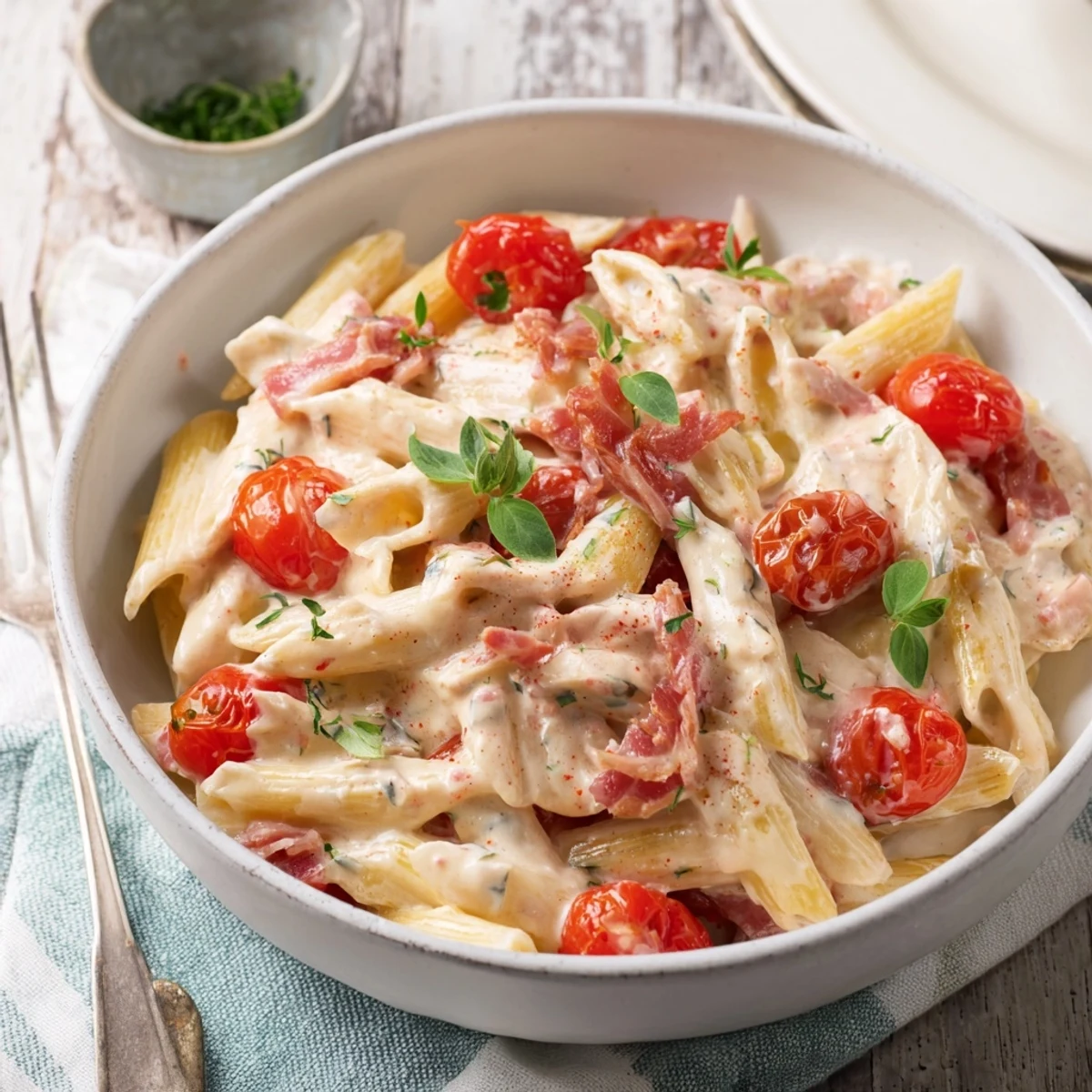 Golden, bubbly Boursin Cheese Pasta with roasted tomatoes, perfect for a flavorful weeknight meal.