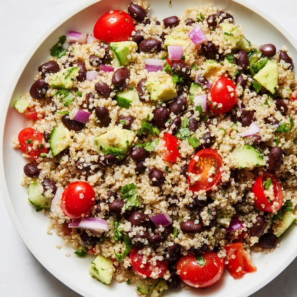Vibrant Quinoa Black Bean Salad, a refreshing mix of colors and textures, ready to enjoy.
