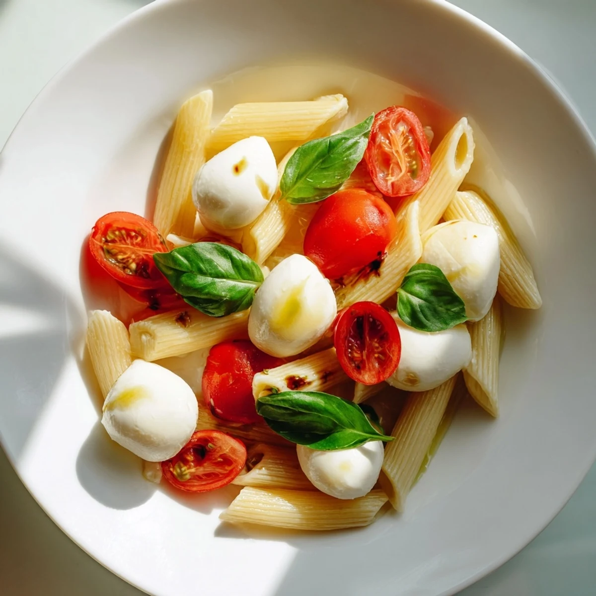 Cool Caprese Pasta Salad, a delicious Italian-inspired dish with fresh mozzarella and basil.