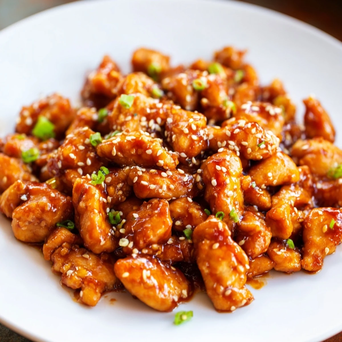 Golden-brown Sweet and Spicy Sriracha Honey Chicken, glistening with a vibrant, flavorful glaze.