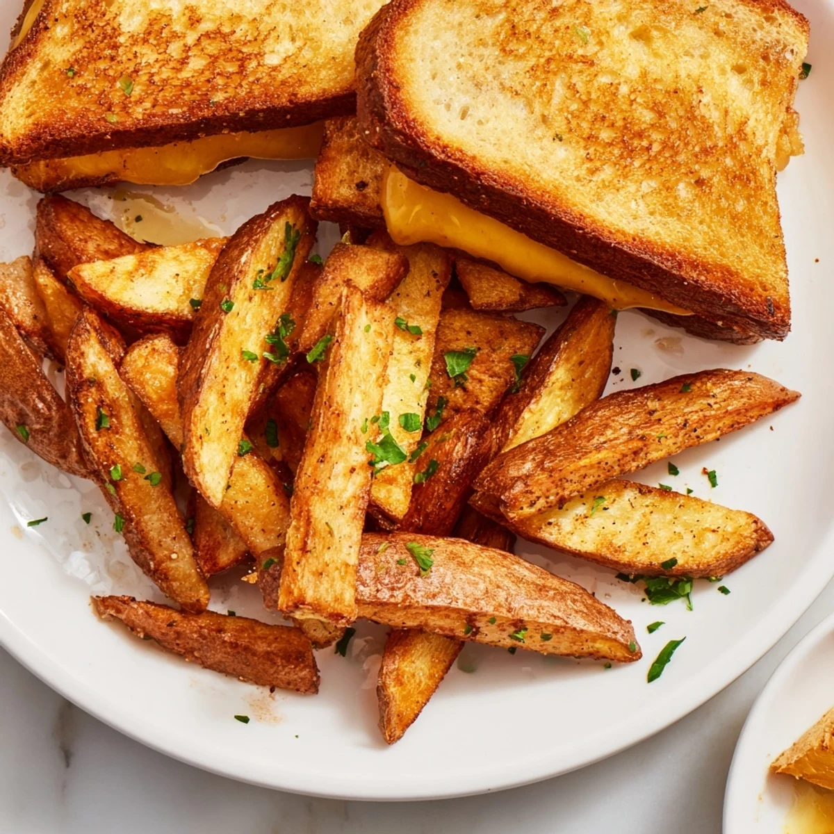 Picture this: perfectly cooked Beef Tallow French Fries with a warm, melty, golden grilled cheese.