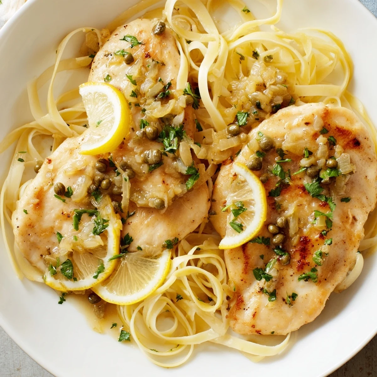 Bright, tangy, and flavorful Quick Chicken Piccata Pasta featuring tender chicken with capers and lemon.