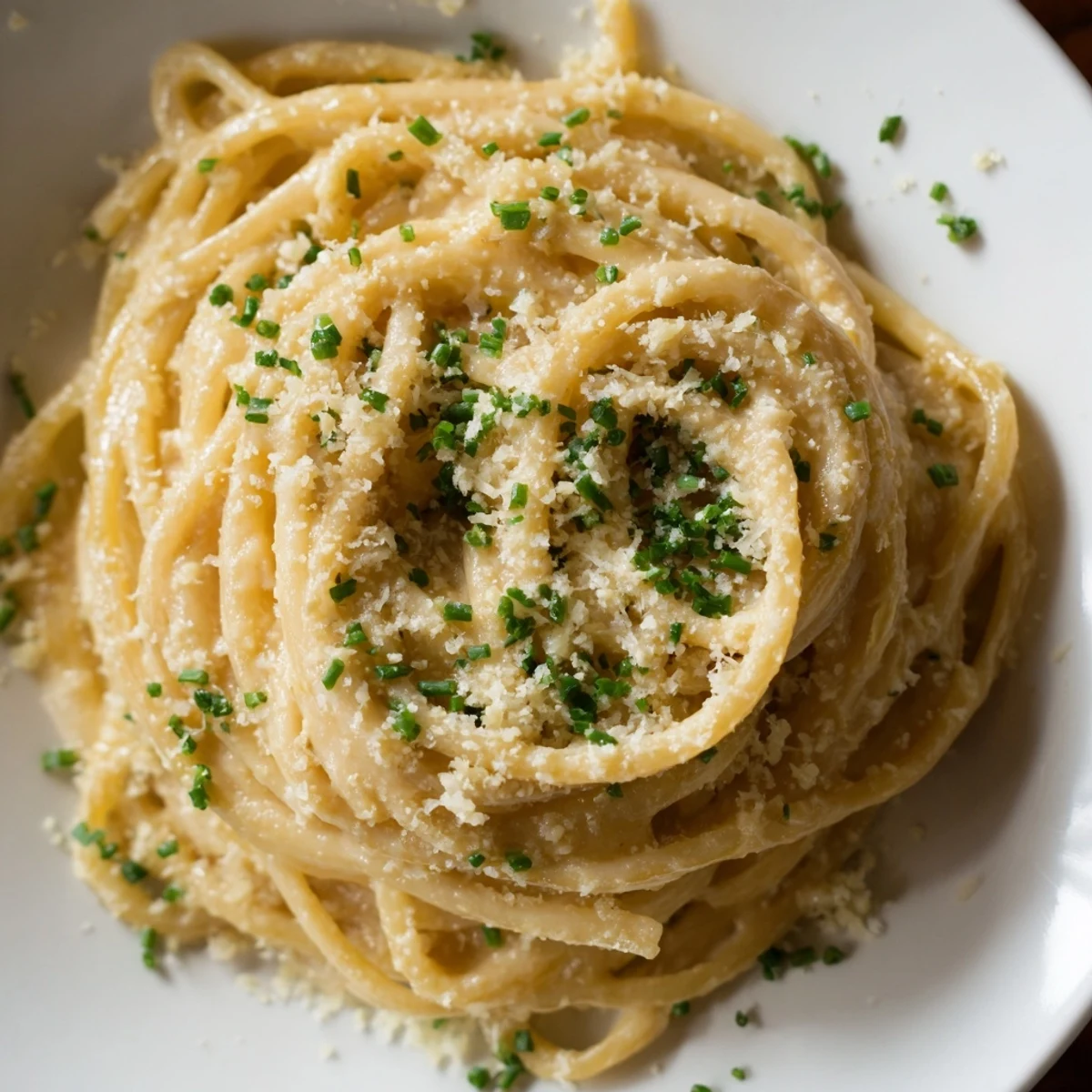 Golden strands of Miso Butter Pasta tossed in a rich, flavorful sauce, ready to be enjoyed.