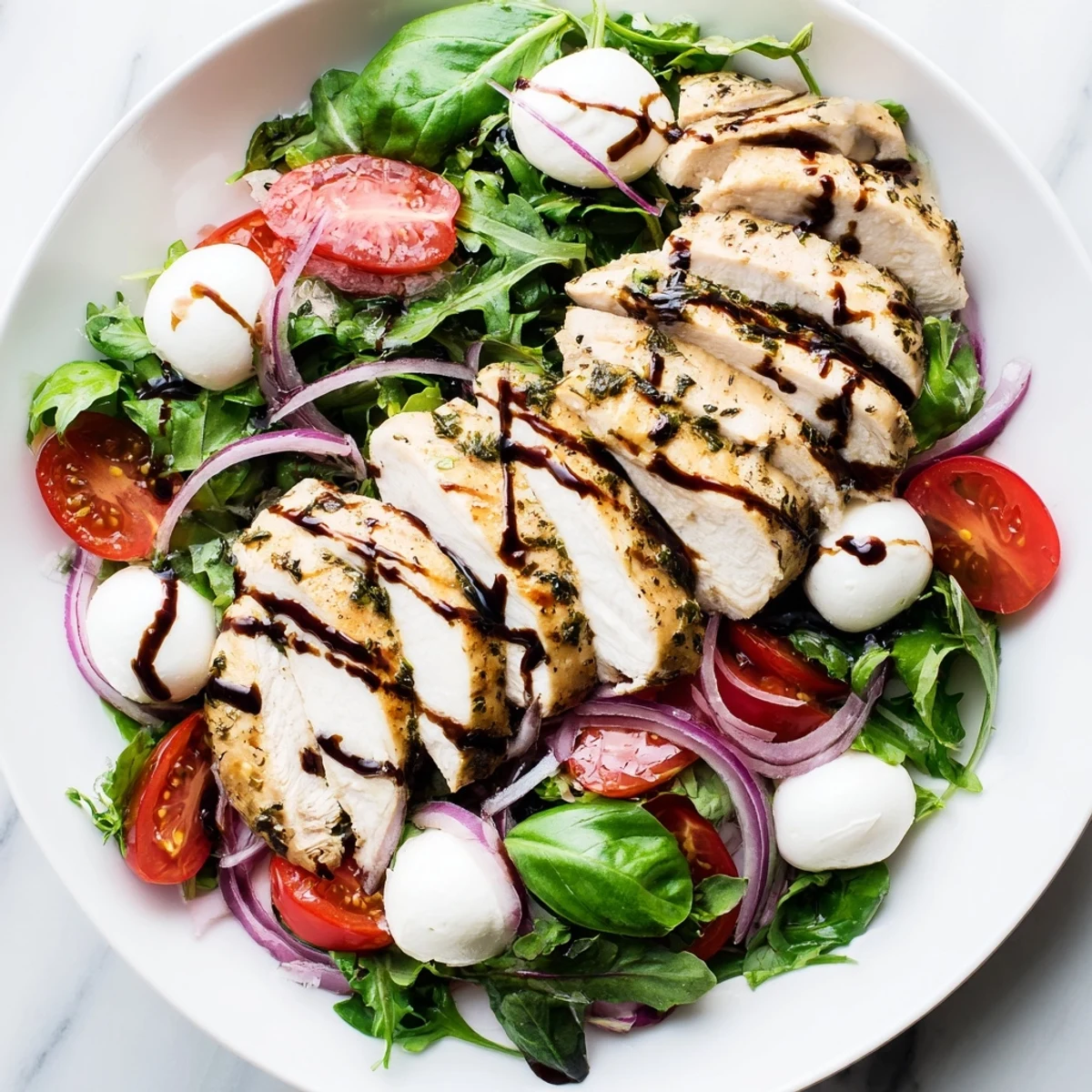 Fresh Caprese Chicken Salad featuring mozzarella and juicy tomatoes, perfect for a light, satisfying meal.