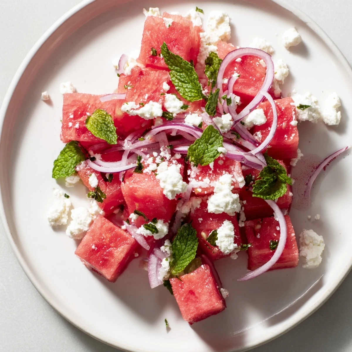 Fresh watermelon feta salad, a summer delight with creamy feta, and zesty lime dressing.