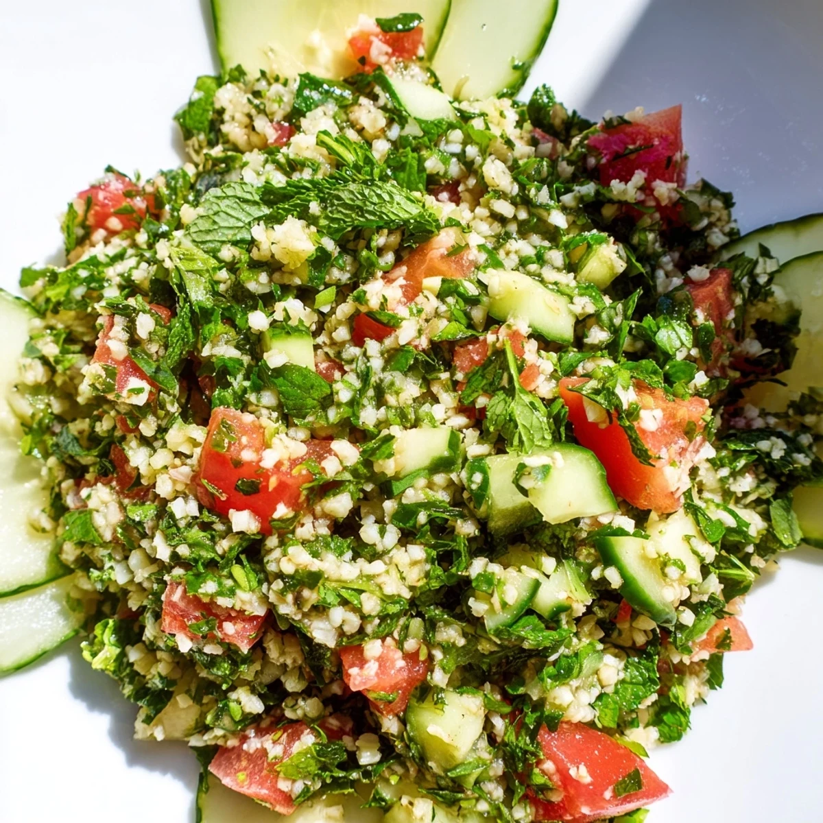 Fresh and vibrant Lebanese Tabbouleh Salad, a delightful mix of herbs and chopped veggies.