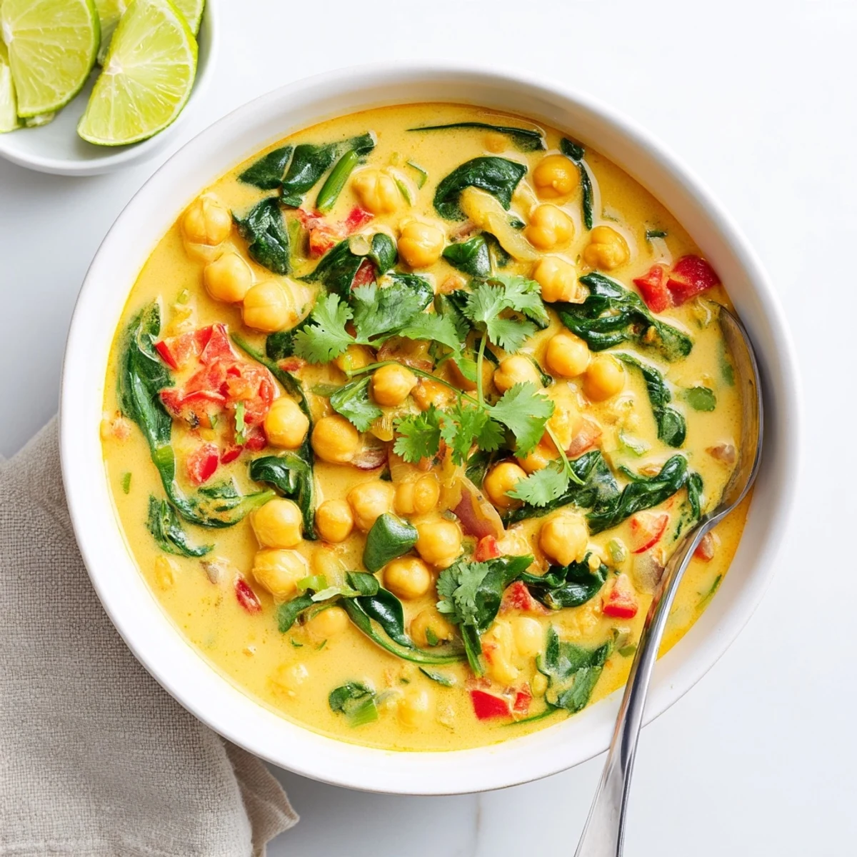 Golden chickpeas simmer in a vibrant, aromatic Chickpea Curry sauce, paired with fluffy basmati rice for dinner.