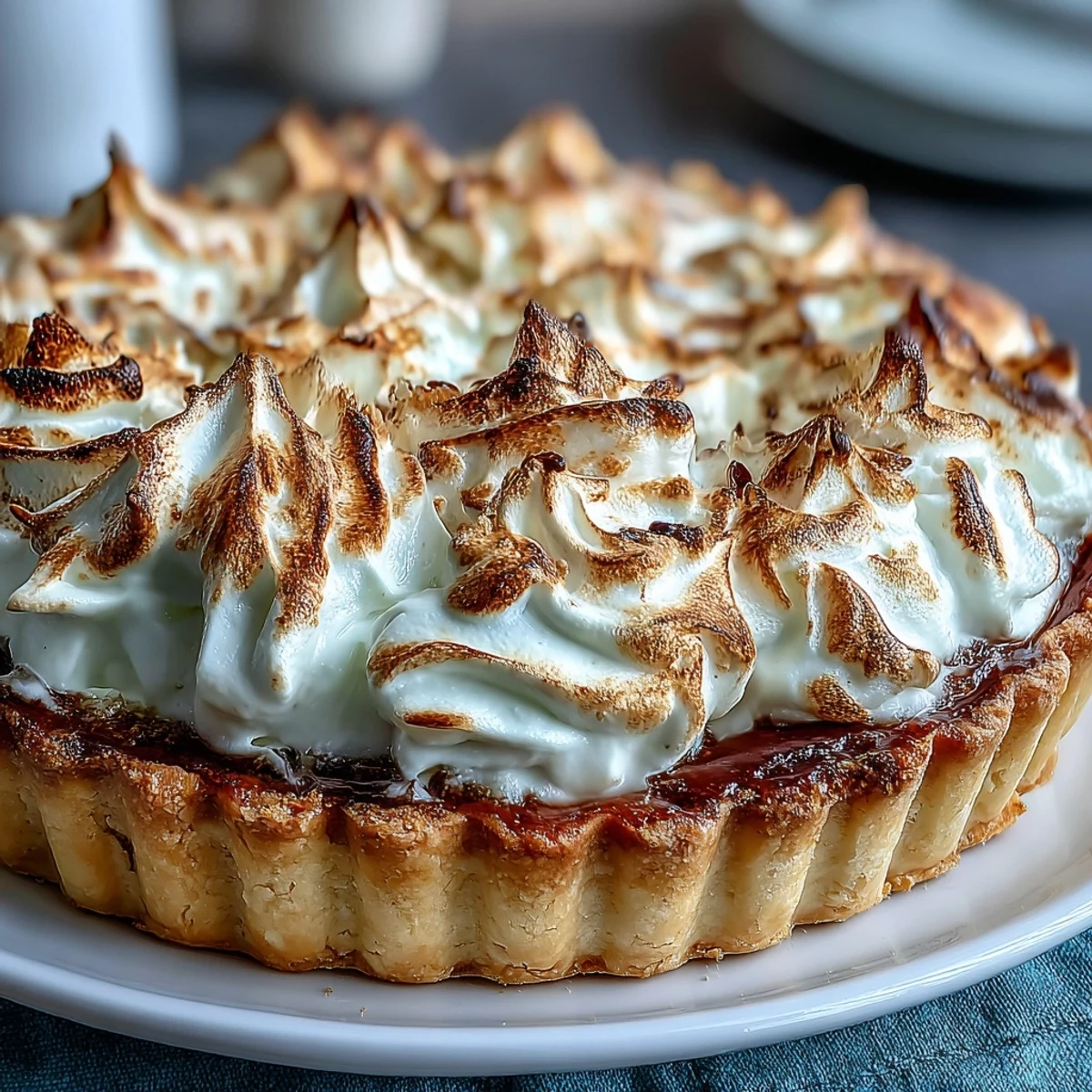 Close-up view of Lemon Meringue Pie with tangy lemon curd and perfectly torched meringue peaks.