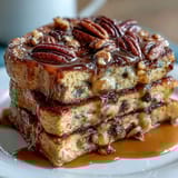 Fluffy pancake casserole baked golden with a swirl of maple syrup, perfect for easy weekend breakfasts.  