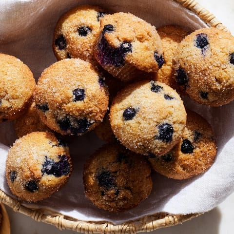 A close-up of freshly baked mini blueberry muffins, offering a sweet and satisfying breakfast.
