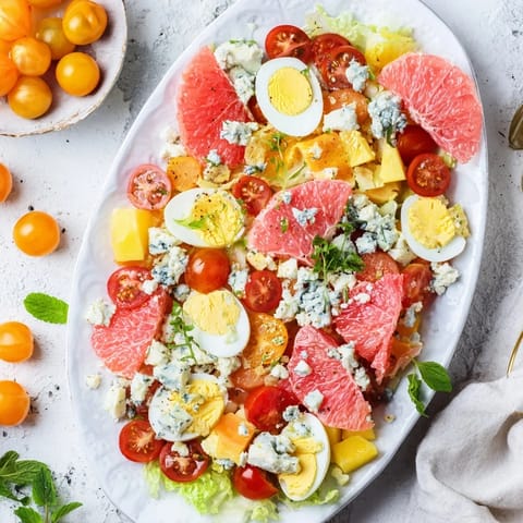 Baby Shower Pastel Palette Salad with fresh berries, grapefruit and creamy blue cheese, ready to be enjoyed.