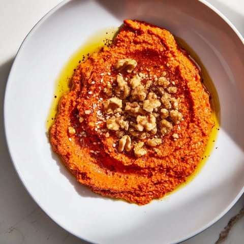 Creamy, flavorful Muhammara dip, perfect for dipping with pita and featuring toasted walnuts.