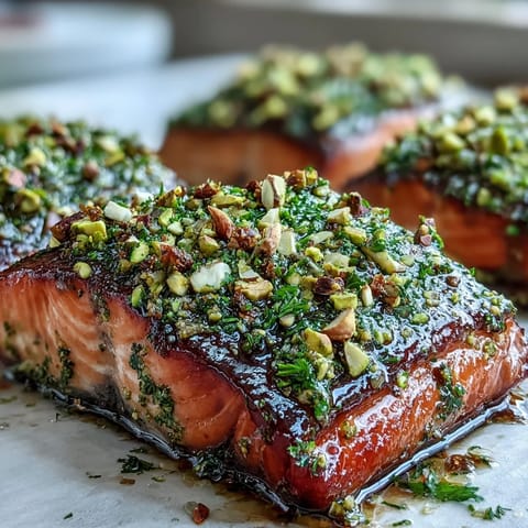 Confit Salmon with Tahini Pistachio Crust
