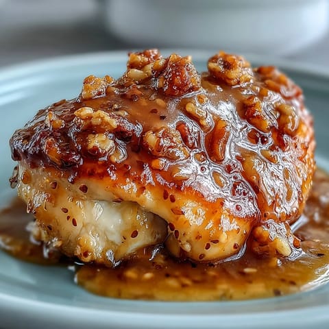 Tender Slow Cooker Honey Mustard Chicken simmered in a rich garlic mustard glaze, ready to be drizzled over fluffy white rice for dinner.
