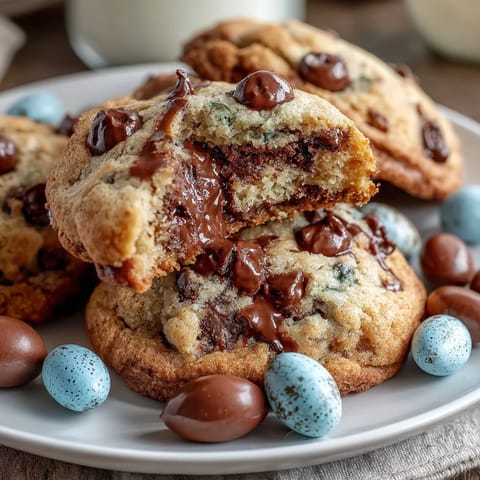 2. Festive Easter cookies featuring Cadbury Mini Eggs, chocolate chips, and a tender, golden-brown cookie base.  