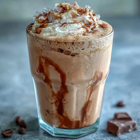 Creamy vanilla bean frappuccino protein shake with a smooth, frothy texture and a rich vanilla aroma.