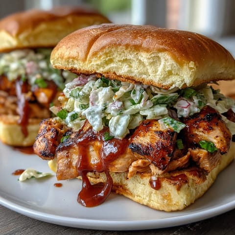 2. Tender shredded BBQ chicken on slider buns, topped with crisp coleslaw—festive American summer cookout classic.
