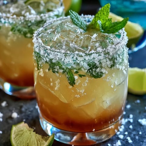 Zesty Cinco de Mayo Margarita Mocktail with Lime and Salt Rim: Non-alcoholic citrus blend served over ice with a festive salted rim, ideal for celebrations.