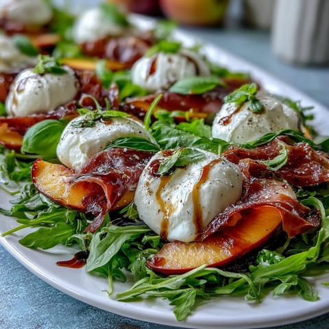 Creamy burrata, sweet peaches, and prosciutto star in this vibrant summer salad.