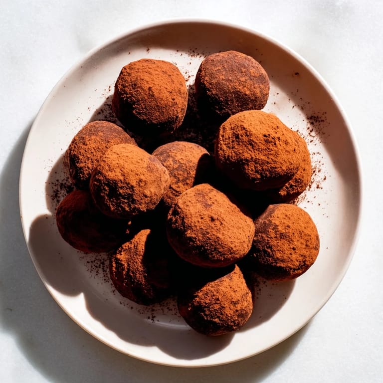 Close-up of freshly rolled dark chocolate truffles, ready to chill, promising an easy, delicious dessert.
