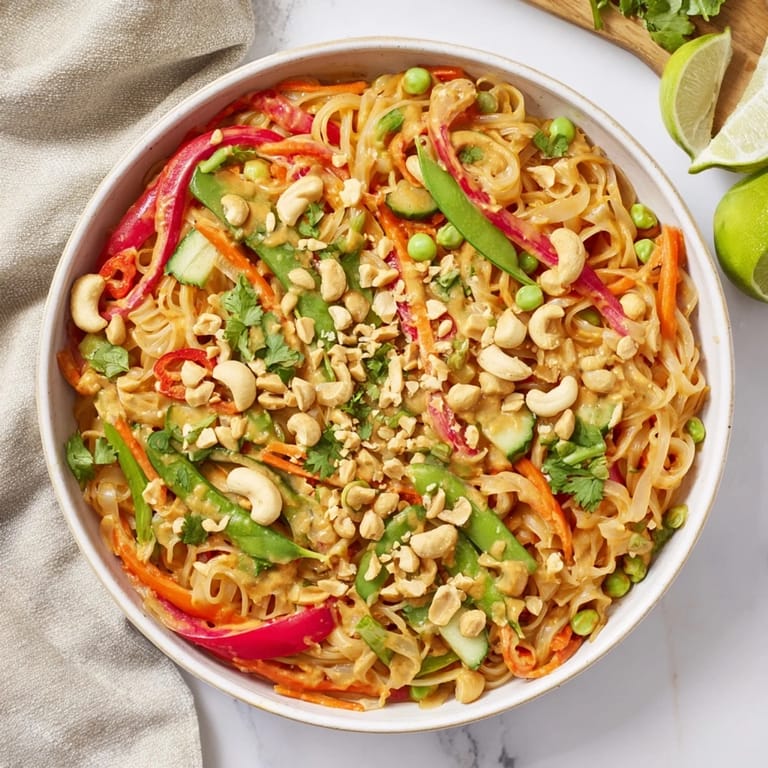 Refreshing and flavorful Spicy Peanut Noodle Salad, ready to enjoy with a squeeze of lime.