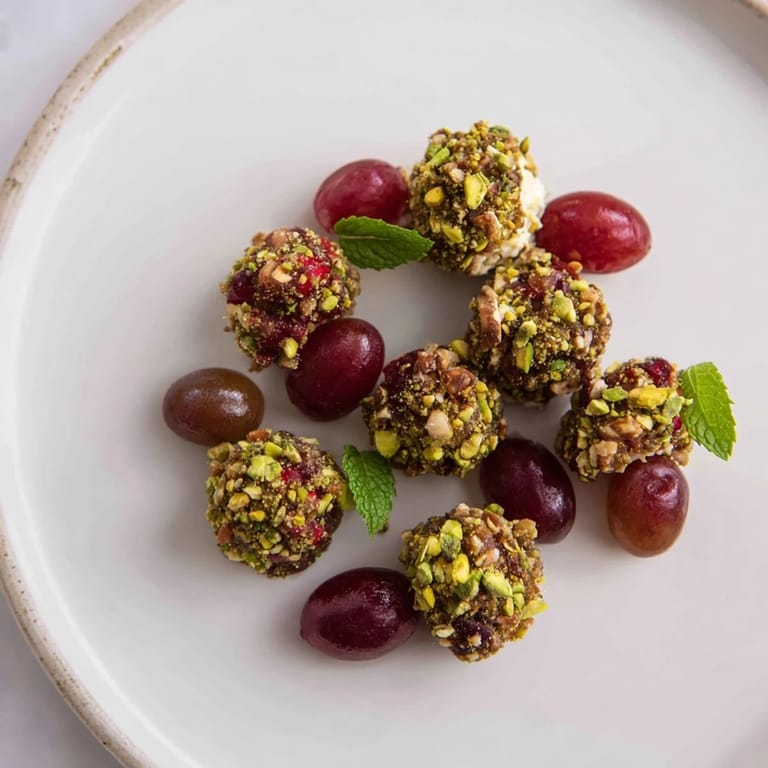 A stunning photo of sparkling grape cluster appetizer; a creamy, nutty treat perfect for sharing.