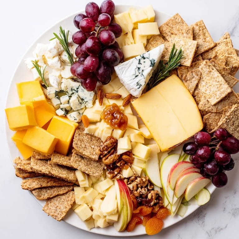 Guests will love this beautifully arranged Housewarming Open House Spread featuring varied cheeses and flavors.