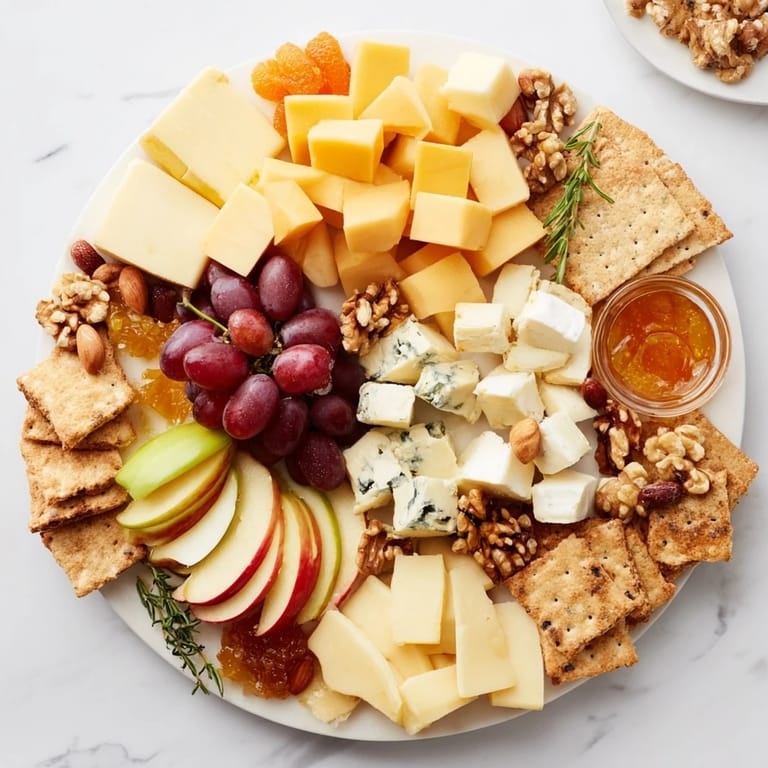 An inviting Housewarming Open House Spread, overflowing with cheddar, brie, and delicious accompaniments.