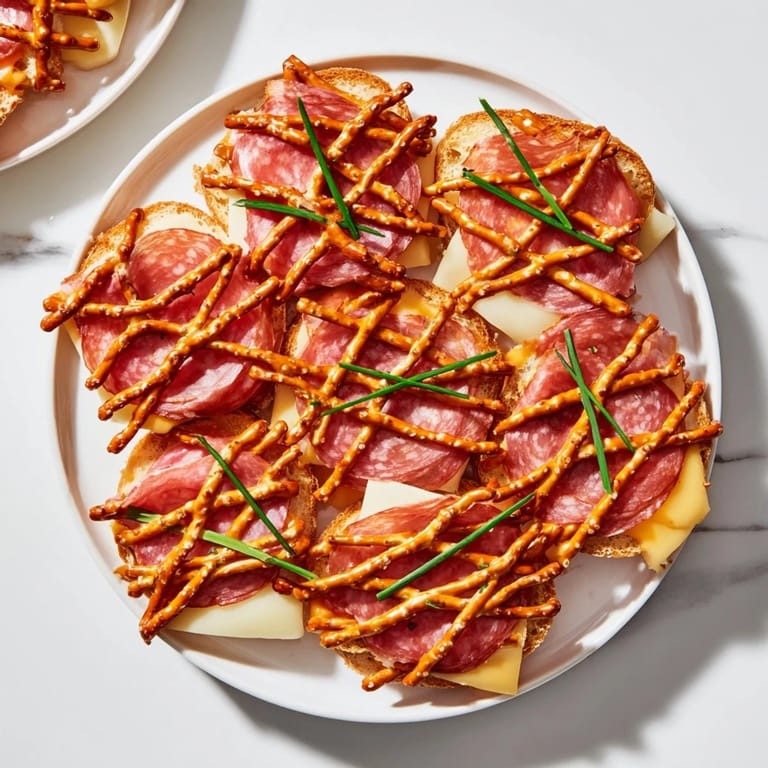 The Lattice Window appetizer with beautiful pretzel lattice and cheese, ready for serving.