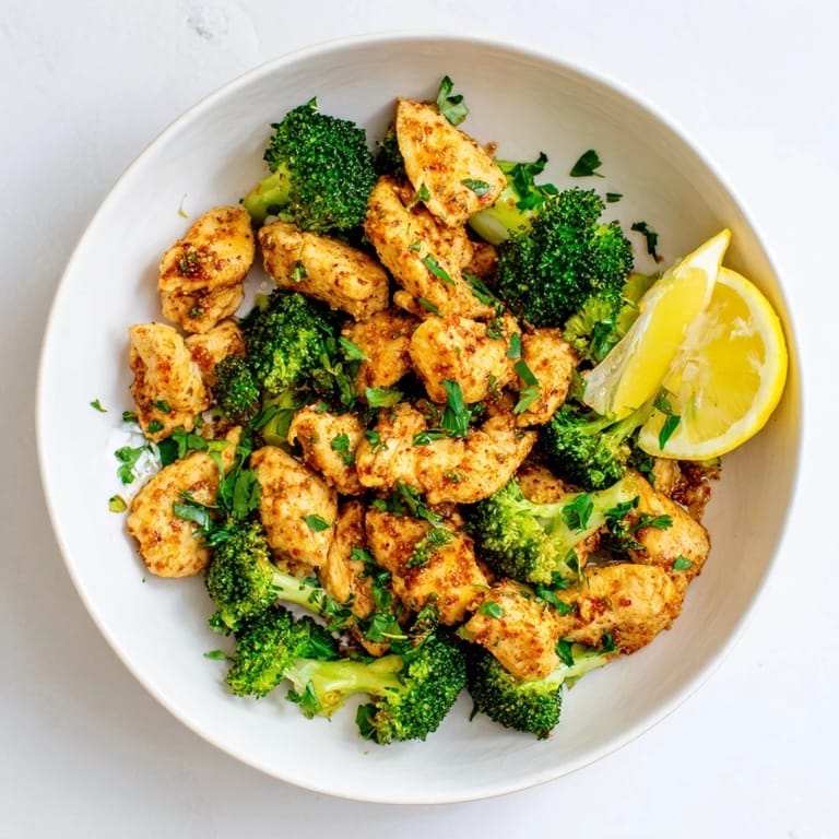 Bright Microwave-Steamed Chicken and Broccoli, a healthy, flavorful meal, garnished with lemon wedges.