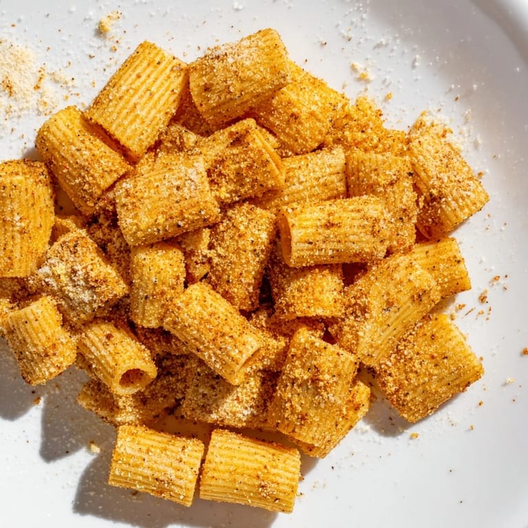 Air-fried Crunchy Parmesan Pasta Chips, a satisfying snack with golden, bubbly pasta coated in savory cheese.