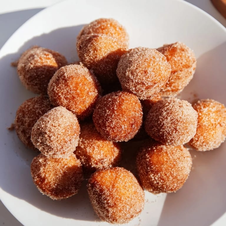 A close-up of warm, fluffy air fryer cinnamon donuts, perfect for a quick breakfast treat or dessert.