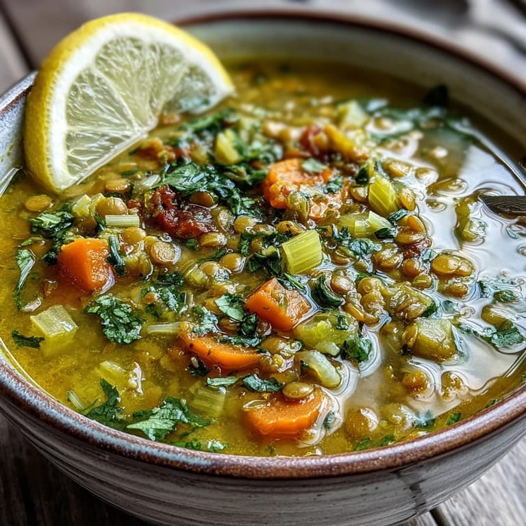 Homemade Mung Bean Soup topped with fresh cilantro, ready to enjoy with warm naan bread.