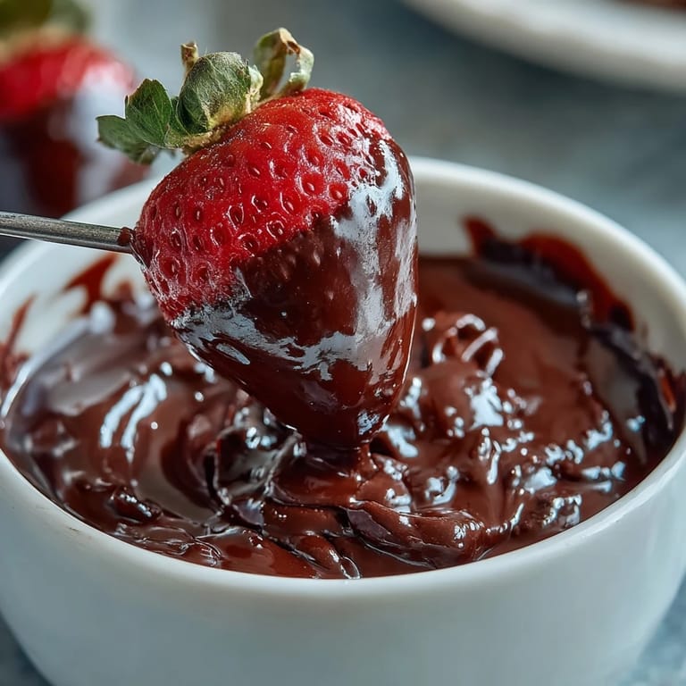 Boozy chocolate fondue is poured over cubed pound cake and pretzel sticks on a rustic wooden serving board.