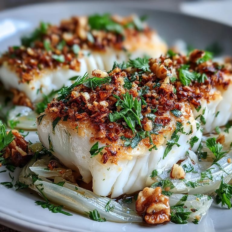 A close-up of tender halibut, golden pangrattato, and aromatic fennel, served hot from the oven for a satisfying dinner.