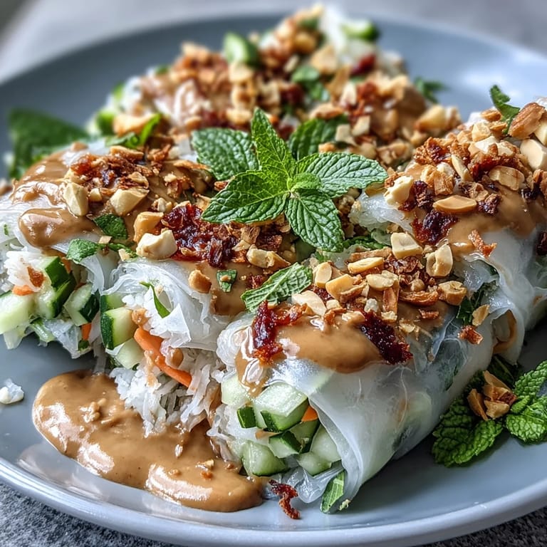 Rice Paper Roll Bowl featuring tender grilled chicken, crunchy carrots and cucumbers, topped with chopped peanuts for extra texture.
