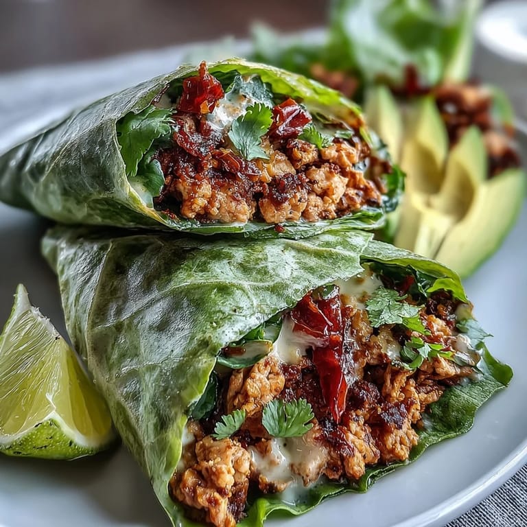 Quick and light turkey taco lettuce wraps with juicy tomatoes, bell peppers, and zesty lime for a satisfying low-carb meal.  