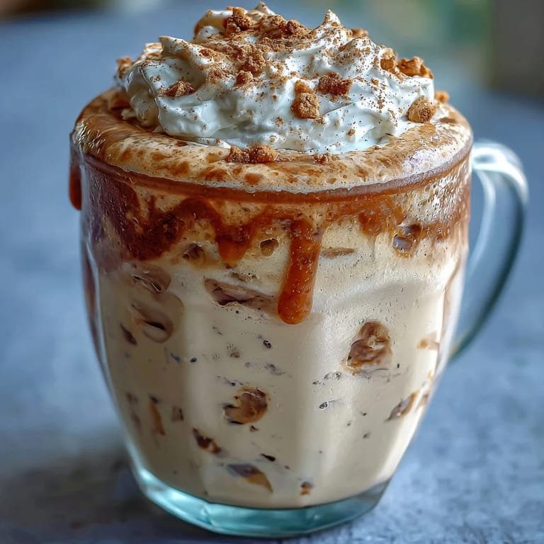 Refreshing vanilla bean frappuccino protein shake blended with ice, perfect for a post-workout pick-me-up.