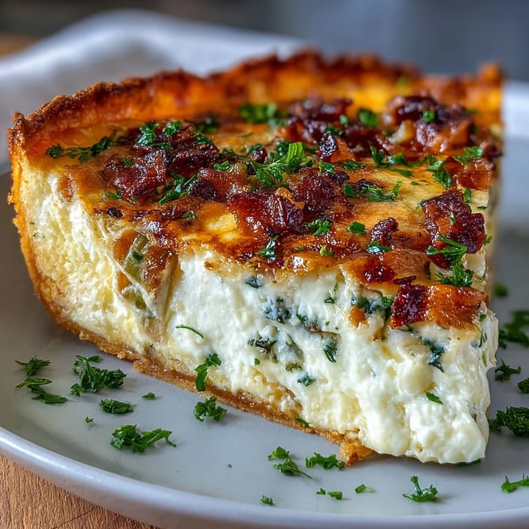 Creamy, herb-infused custard quiche filled with tender leeks and melted Gruyere, served warm with a flaky, golden crust.