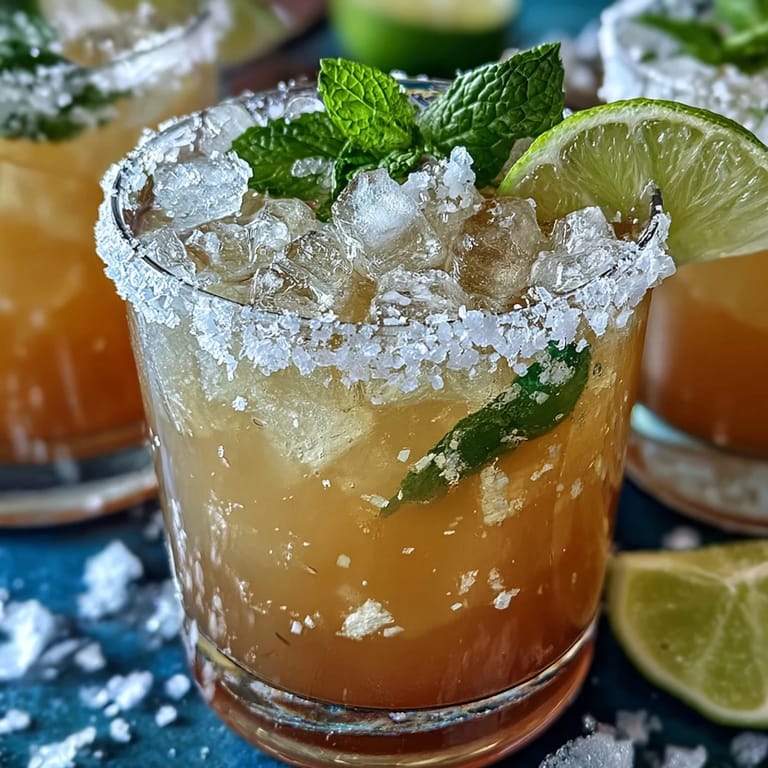 Cinco de Mayo Margarita Mocktail with Lime and Salt Rim: Vibrant lime-orange mocktail topped with sparkling water and garnished with mint, ready for Cinco de Mayo.