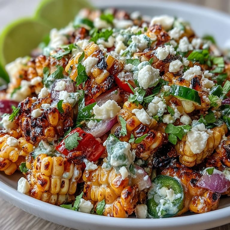 Bright and creamy Mexican Street Corn Salad with smoky paprika, fresh herbs, and crumbled cheese, perfect for barbecues or picnics.
