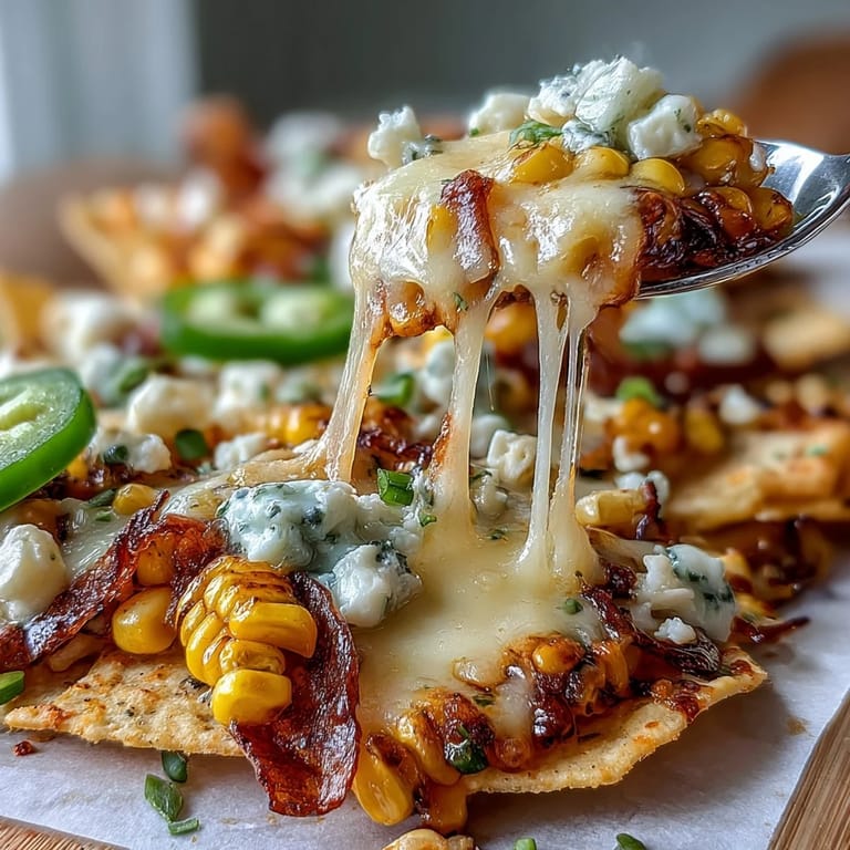 Enjoy a generous platter of loaded Cinco de Mayo Elote Nachos, perfect with lime.